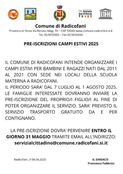 PRE-ISCRIZIONI CAMPII ESTIVI 2025 PRE-ISCRIZIONI CAMPII ESTIVI 2025