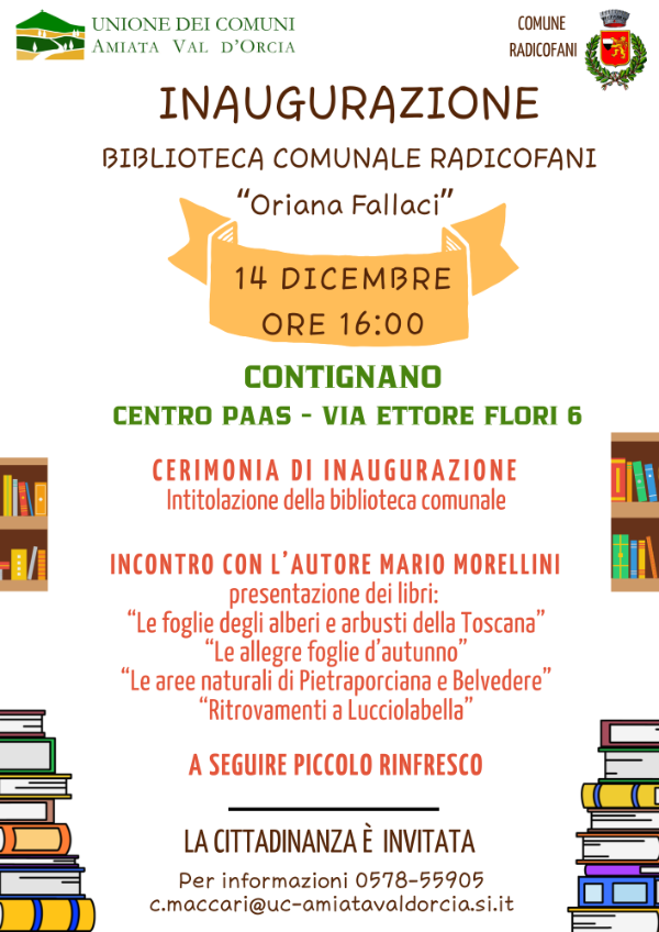 INVITO INAUGURAZIONE BIBLIOTECA COMUNALE RADICOFANI